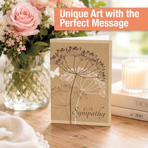 Current Kraft Sympathy Cards with Envelopes- Set of 8 Assortment (4 Designs), Large 5" x 7", Condolences Cards, Sentiments Inside, White Envelopes - color: Kraft