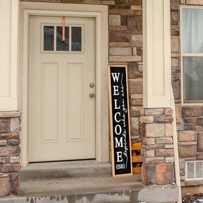 RLWangChao Welcome-ish Sign for Front Porch Standing, 45"X9", Wood Black - color: Wood Black Sign