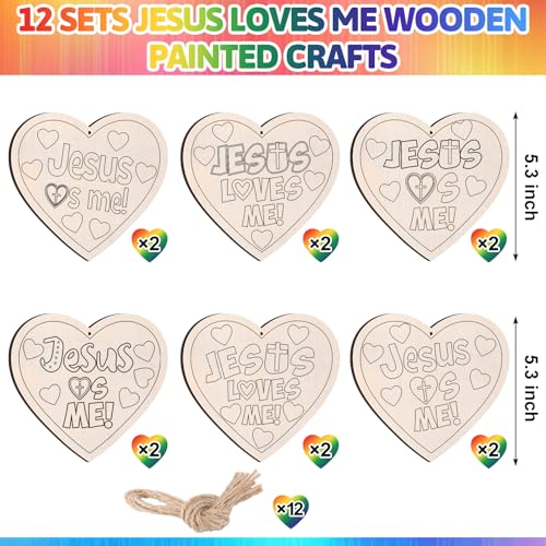12 Sets Jesus Loves Me Wooden Crafts Sunday School VBS Kit - style: Jesus Loves Me
