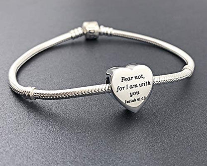 Heart Charm Fit Pandora Charms Bracelet Christian Bible Verse Charm Prayer Faith Religious Charms Gifts for Women - style: Fear not,for I am with you Isaiah 41:10