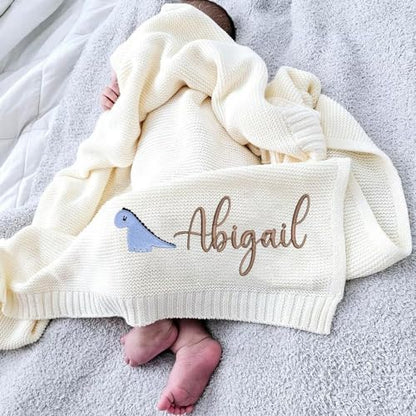 IZI POD Personalized Knit Baby Blanket, Embroidered Name Nursery Blanket, Cotton Knit Stroller Blankets, Gift for Baby, Birthday - Style 8 - color: Custom 5
