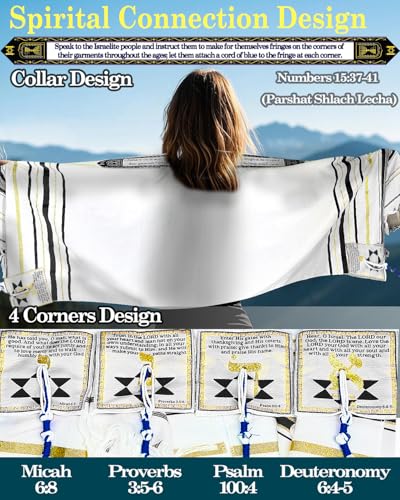 Tallit Prayer Shawl 72"x 22" with Bag & Pre-Attached Tzitzits For Men & Women, Tallit Torah-Inspired Design - color: Black