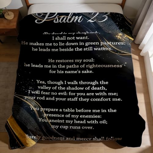 Psalm 23 Throw Blanket Religious Bible Verse Inspirational Scripture Super Soft Warm Cozy Flannel Blanket for Couch Bed Sofa Office Christian Home Decor Gift 59"x86" - color: Black, size: 59in x 86in
