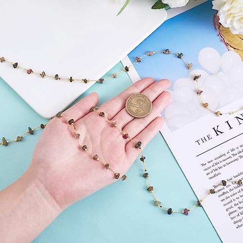COGCHARGER Rosary Stone Beaded Chains for Necklace Making, 1Roll - color: Tourmaline