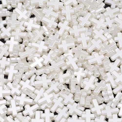100Pcs White Cross Beads for Bracelet Acrylic Spacer Jewelry Making 15mm - color: White