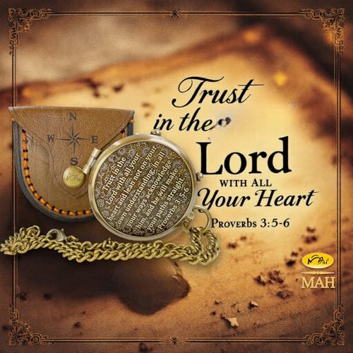 Handmade Religious Brass Compass Gift with Engraved & Embossed Faith Messages – Inspirational Christian Religious Gift Keepsake for Baptism, Confirmation, Christening, First Communion or Christmas - style: Trust in The Lord – Edition 1
