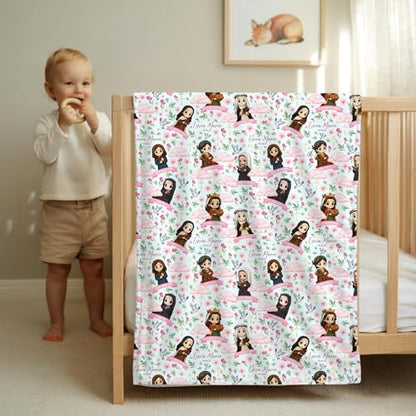 Christening Baby Blanket, Communion Of Saints, Female Saints Blanket, Baptism Gift, Christening Blanket, Throw Blanket For Children, Baby Swaddle Toddler, Holy Saints, First Communion Blanket - color: #Ver13