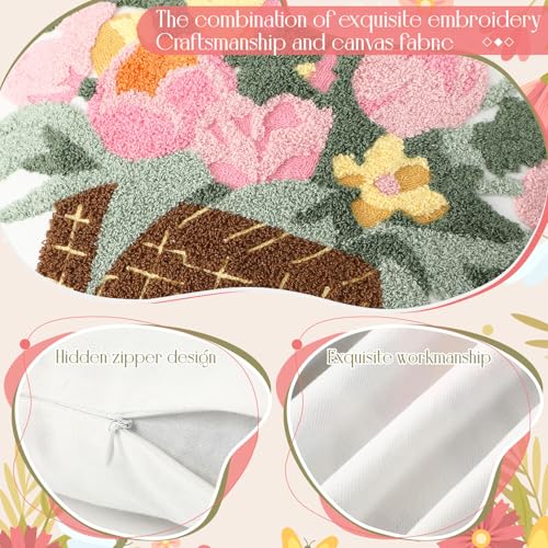 Mixweer 4 Pcs Mother‘s Day Gift Tulip Pillow Covers Set, 18 x 18 Inch Embroidered Spring Pillow Cases, Tulip Flowers Spring Style Square Throw Cushion Cover for Couch Sofa Bed Home Decoration - style: Tulip