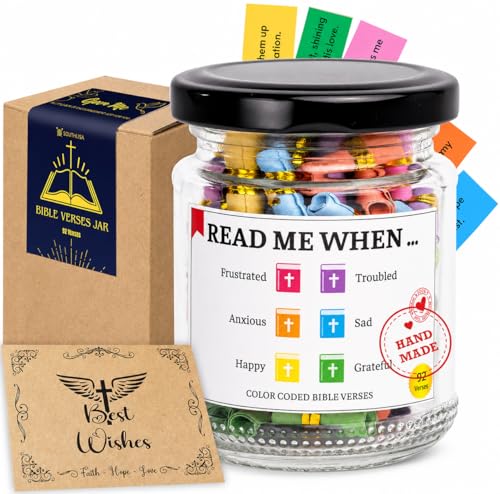 Bible Verses Jar, 92 Hand-Rolled Bible Scroll, Read Me When Christian Jar, Color Coded KJV Bible Verses, Religious Gifts for Women, Prayer Gifts for Friends, Mom, Sister, Cancer Warriors - color: Hand-Rolled Bible Jar