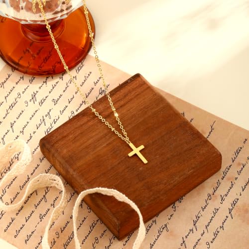 Gold Cross Necklace for Women Dainty 14K Gold Plated Cross Necklace - color: Gold-Satellite Chain