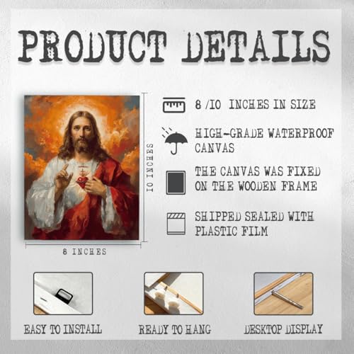 RTVJTERQ Spiritual Canvas Wall Art, Sacred Heart of Jesus Traditional Portrait Print, Catholic Religious Wall Art for Home Chapel Bedroom 8x10 Inch - color: Patriotic 14