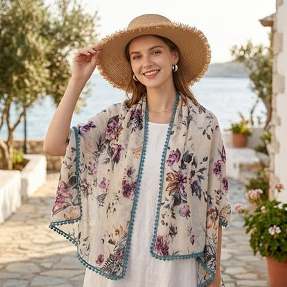 Yeieeo Boho Scarf for Women Lightweight Floral Printed Scarf Fall Winter Fashion Fringed Shawl - color: Floral 25
