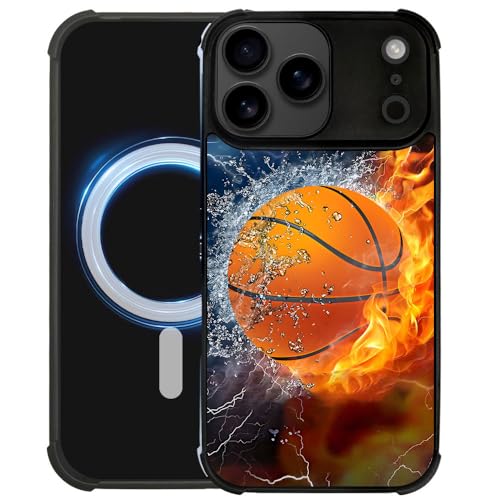 DAIZAG Case for iPhone 17 Pro Max,[Compatible with Magsafe] Air-Guard Corners Shockproof Soft Phone Cover for Boy Men Gift,Ice Fire Basketball - color: Ice Fire Basketball, size: iPhone 17 Pro Max