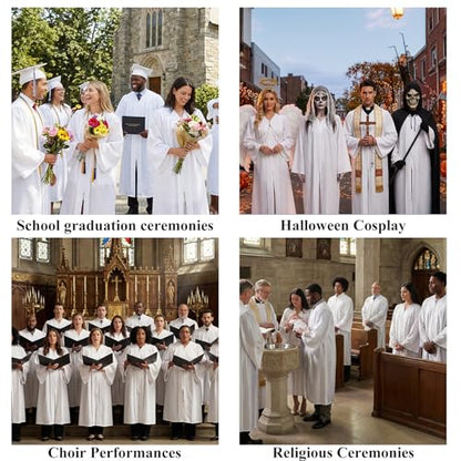 Populus 6-Pack Unisex Adult Matte Choir Robes for Church, Graduation Gowns - color: White, size: Size 51