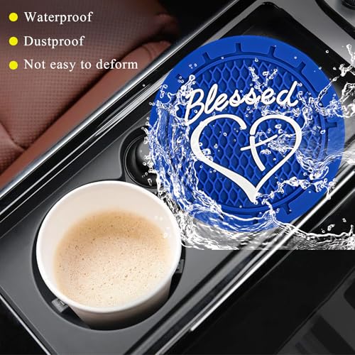 KVAEY 2 PCS Car Cup Holder Coasters, 2.76 Inch Anti Slip Vehicle Drink Mats with Cute Blessed Cross and Heart, Shockproof, Universal Car Accessories (Blue, 2 PCS) - color: Blue, size: 2 PCS