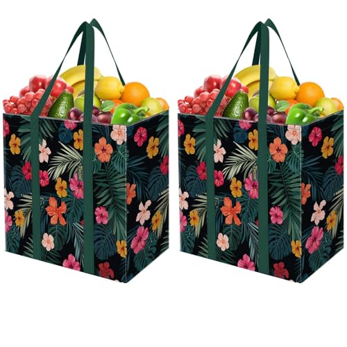 BALEINE 2 PK Grocery Bags Reusable Shopping Bags with Reinforced Bottom, Heavy Duty Foldable Tote Bags (Blossom Season) - color: Blossom Season, size: 2 PK