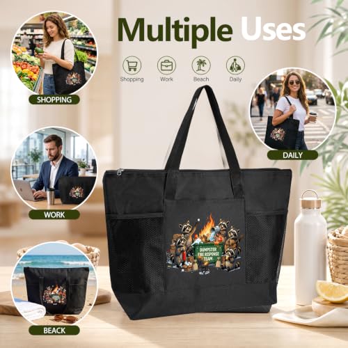 Paterr 10 Pcs Dumpster Fire Response Team Tote Bags Bulk with Pocket Zipper - color: Black, size: Dumpster Fire