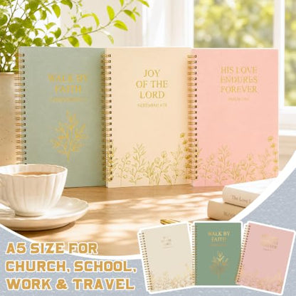 Gueevin 3 Pcs Christian Spiral Notebook A5 Church Journal, Aesthetic - style: Aesthetic