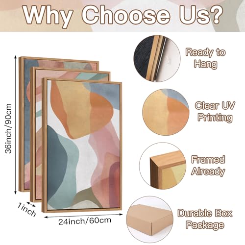 CHDITB 3Pcs Colorful Abstract Shape Block Framed Canvas Wall Art 24x36 Inch - color: Colorful Abstract, size: 24"L x 36"W