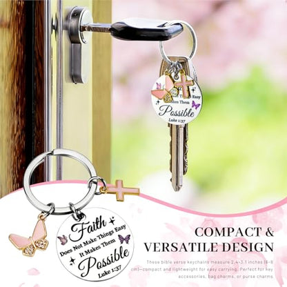 2 Pcs Christian Gifts for Women Inspirational Bible Verse Keychain Butterfly Cross Christian Keychains Spiritual Faith Biblical Religious Gifts for Women Moms Sisters Friends