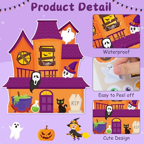 CY2SIDE Halloween Haunted House Scene Sticker - 12 Set Halloween Ghost Sticker for School Rewards, Haunted House Scene for Classroom Activities - style: Haunted house