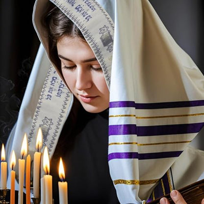 Tallit Prayer Shawl with Bag, Soft Fabric 70"x 20" Tallit Prayer Cloth Israel for Men & Women - color: Purple