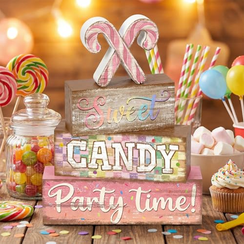 Britimes Tiered Tray Decor Set, 4 Pack, Wooden Table Sign, Christmas Candy - color: Candy