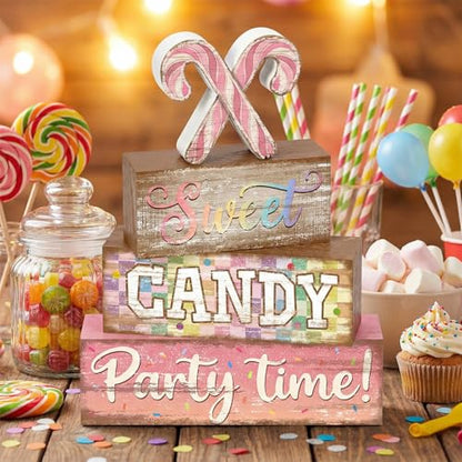 Britimes Tiered Tray Decor Set, 4 Pack, Wooden Table Sign, Christmas Candy - color: Candy
