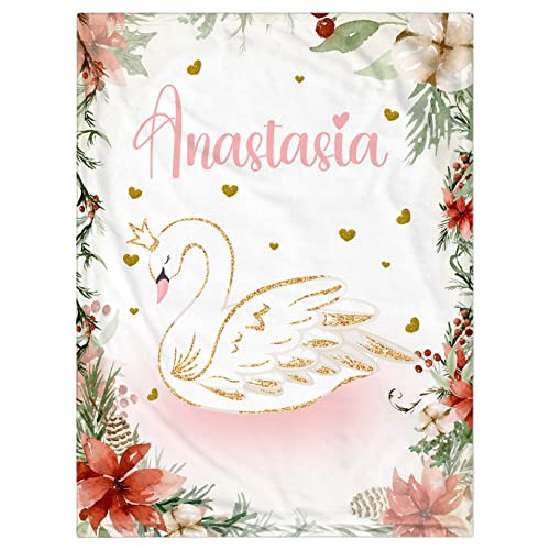 Personalized Baby Blanket for Girls, Custom Baby Blanket with Name Super Soft Personalized Name Blankets for Kids, Custom Swan Blankets for Infant Toddler, Babys Gifts for Birthday - color: Beautiful Swan