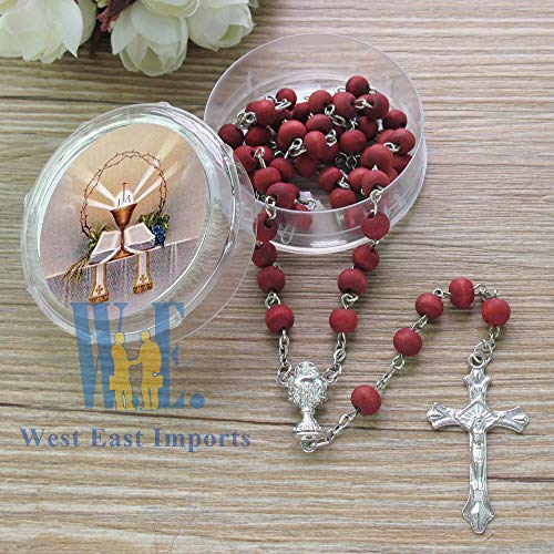 12 Pcs First Communion Favor Red Scented Rose Petal Rosary Necklace Gift