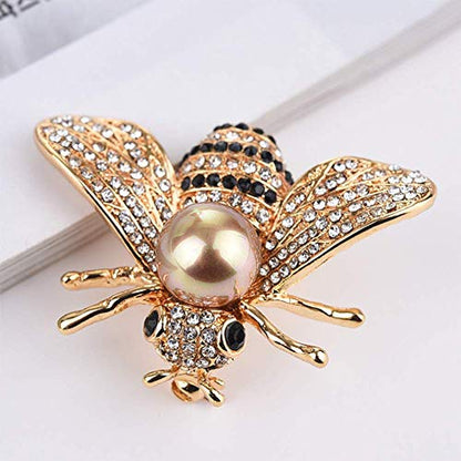Honey Bee Brooches Crystal Insect Themed Bee Brooch Animal Fashion Shell Pearl Brooch Pin Gold Tone - color: gold pearl