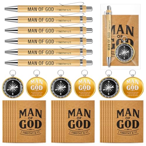 Chiisong 25 Set Christmas Man of God Gifts Include 25 Christian Mini Compass 25 Religious Notebooks 25 Bamboo Ballpoint Pens for Man Christmas Pastors Church Travel Party Favors(25 Sets,Black, Gold) - color: Black, Gold