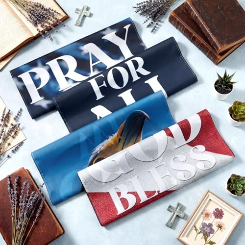Hosuly 4 Pcs Independence Day Church Banners Patriotic Church Banners for Sanctuary Wall 4th of July Religious Praise Hanging Sign God Bless America for Holiday School Outside Indoor Patriotic Decor - size: 2 x 6 Feet, style: Patriotic