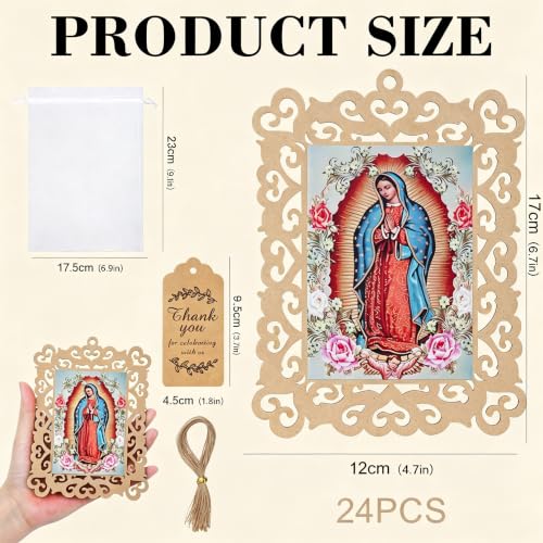 Our Lady of Guadalupe Wooden Picture Frames with Organza Gift Bags Baptism Favors - color: Our Lady of Guadalupe