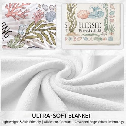 Christian Seashell Throw Blanket – Religious Gifts for Women Girls - color: Tk048, size: 60"x50"