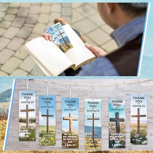 Skyygemm 60 Pcs Church Visitor Bookmarks Thank You for Joining Us Bookmarks 1 John 4: 7 Christian Birthday Welcome Gift Religious Cross Bookmark for Prizes Party Favors