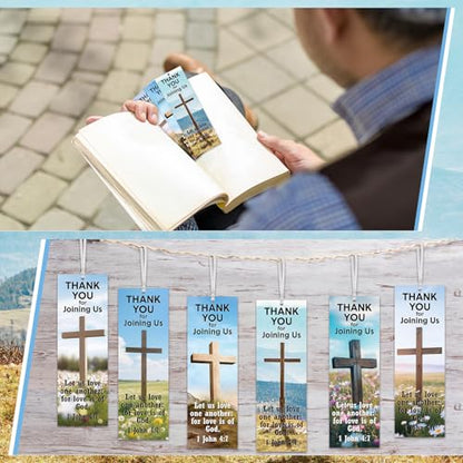 Skyygemm 60 Pcs Church Visitor Bookmarks Thank You for Joining Us Bookmarks 1 John 4: 7 Christian Birthday Welcome Gift Religious Cross Bookmark for Prizes Party Favors