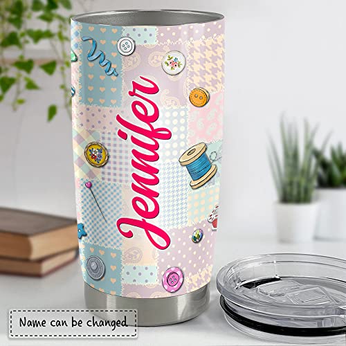 SANDJEST Personalized Sewing Tumbler Sewing Pattern 20oz 30oz Tumblers with Lid Gift for Women Quilting Crochet Lover Mom Grandma Birthday Christmas - color: Sewing