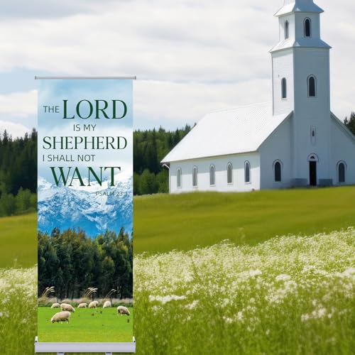 Ceenna 24 x 63 Inch Church Sanctuary Inspirational Retractable Banner Sign - style: the Lord is My Shepherd