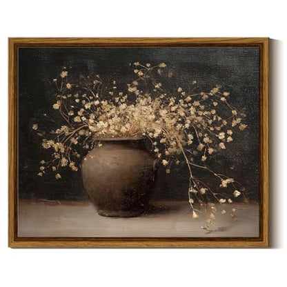 InSimSea Framed Canvas Wall Art, Dark Moody Still Life, 10" L x 8" W - color: Dark Flowers
