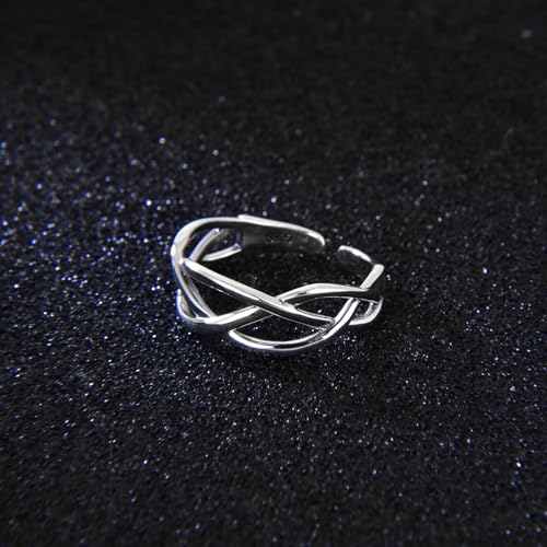925 Sterling Silver Celtic Knot Open Adjustable Ring for Women Size 4-7 - color: Two line twist