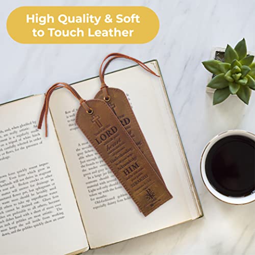 Leather Bible Bookmarks - 2 Leather Christian Bookmarks with Inspirational Bible Verse | Proverbs 3, 5-6 Trust in The Lord | Perfect Religious Book Marker Gifts for Men, Women, Readers and Friends - style: Proverbs 3:5-6