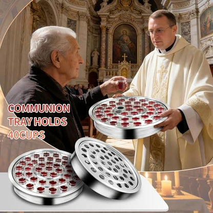 Communion Trays Holds Up to 40 Cups, Stainless Steel Communion Set for Church Communion Bread and Wine Service, Stackable Tray (Silver, Lid, Cups Not Included) - color: 1pcs Silver Wine Tray