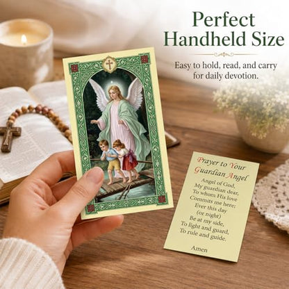 ESNOY 10 Pack Guardian Angel Prayer Cards – Catholic Guardian Angel The Protector – Holy Card with Prayer