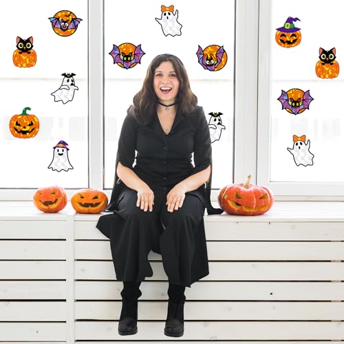 Renbuzhu 40PCS Halloweens Crafts Bulk: Ghosts Pumpkins Paper Suncatchers DIY Kit Party Activities Decorations, Window Stained Glass Effect Art Supplies - style: halloween