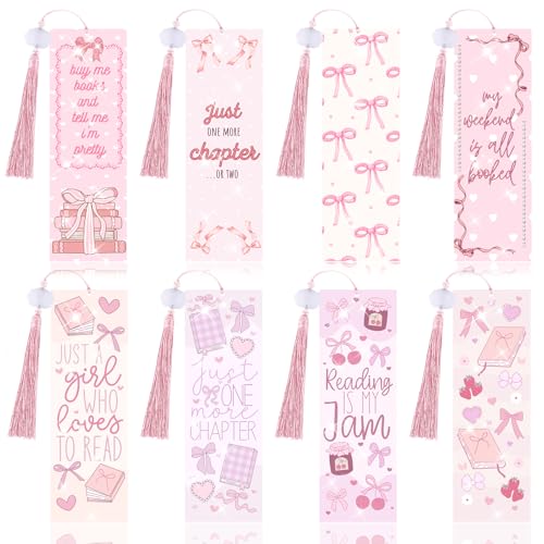 8 Pieces Christian Bible Verse Diamond Art Bookmarks 5d Christian Beaded Bookmark Acrylic Tassel Bookmark for DIY Making Beginners Adults Arts Craft Supplies (Pink Bow-1) - color: Pink Bow-1