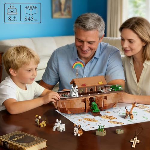 Noah's Ark Building Blocks Set - 845 PCS Deluxe Bible Story Model Kit for Adults, Boys & Girls, Interactive Religious Construction Toy, Ideal Christian Gift for Birthday, Baptism & Easter