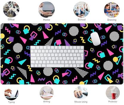 Retro 80s Desk Mat, Cute 90s XXL Large Gaming Mouse Pad, Black Boho Desk Pad with Stitched Edges, Computer Laptop Keyboard and Mouse Mat, Aesthetic Office Decor Non-Slip Mosuepad, 31.5x15.75 in - color: Black Boho