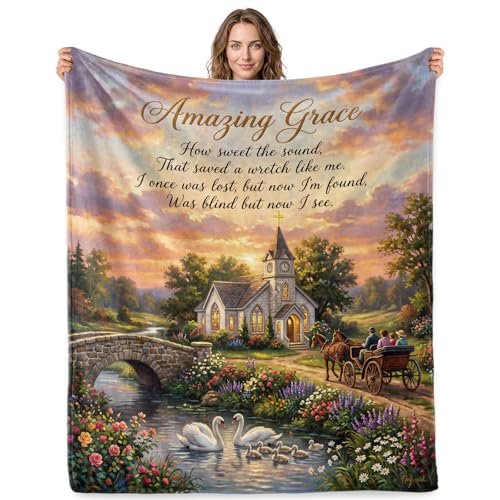Jekeno Amazing Grace Gifts Blanket Christian Church Throw Blanket - color: Amazing Grace, size: 60x80 Inch