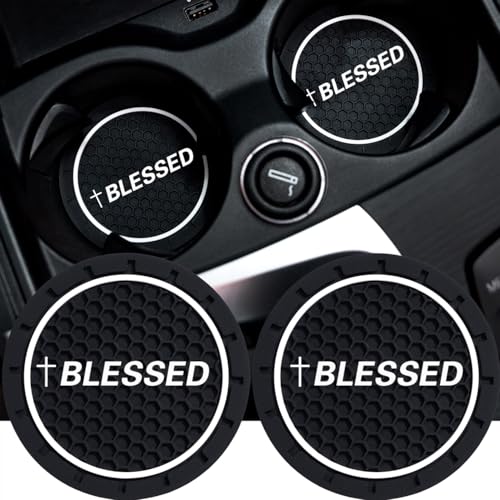2Pcs 2.75 Inch Cross Jesus Christian Car Cup Holder Coaster Insert Diameter Oval Tough Vehicle Travel Auto Blessed Car Accessories - color: cup-blessed